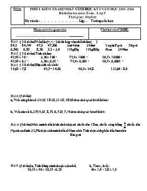 Đề kiểm tra định kỳ cuối học kì I môn Toán Lớp 5 - Năm học 2013-2014 - Trường TH Toàn Thắng